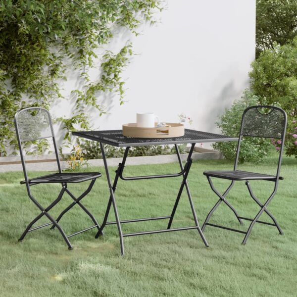 Outdoor Garden Dining Set Foldable Metal Mesh Table Chairs Weather-Resistant