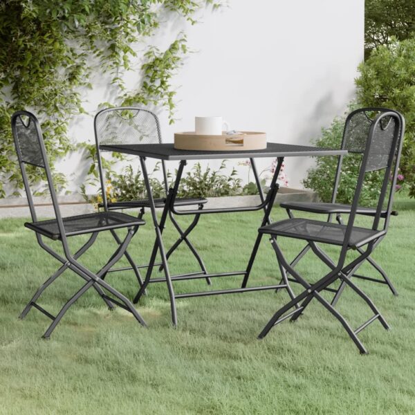 Outdoor Garden Dining Set Foldable Metal Mesh Table Chairs Weather Resistant