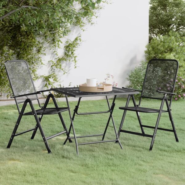 Outdoor Garden Dining Set Weather-Resistant Metal Mesh Foldable Chairs Table