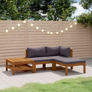 4 Piece Garden Lounge Set with Cushion Solid Acacia Wood