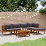 6 Piece Garden Lounge Set with Cushion Solid Acacia Wood