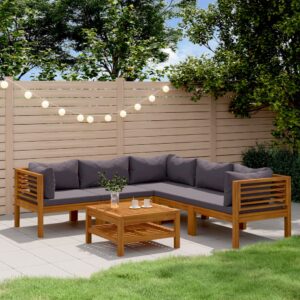 6 Piece Garden Lounge Set with Cushion Solid Acacia Wood