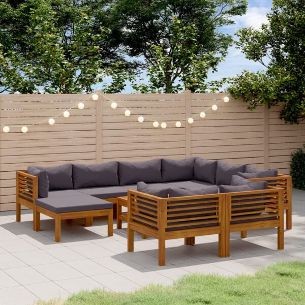 10 Piece Garden Lounge Set with Cushion Solid Acacia Wood