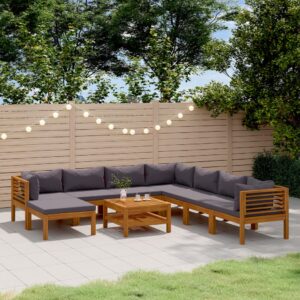 9 Piece Garden Lounge Set with Cushion Solid Acacia Wood