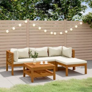 5 Piece Garden Lounge Set with Cream Cushion Solid Acacia Wood