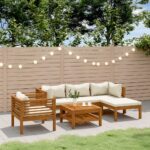 6 Piece Garden Lounge Set with Cream Cushion Solid Acacia Wood