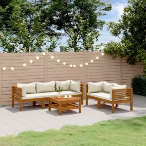 6 Piece Garden Lounge Set with Cream Cushion Solid Acacia Wood