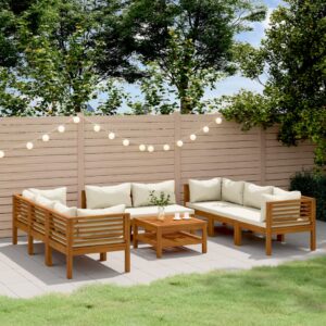 9 Piece Garden Lounge Set with Cream Cushion Solid Acacia Wood