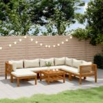 8 Piece Garden Lounge Set with Cream Cushion Solid Acacia Wood