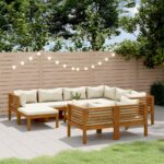 10 Piece Garden Lounge Set with Cream Cushion Solid Acacia Wood