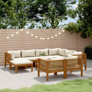 10 Piece Garden Lounge Set with Cream Cushion Solid Acacia Wood