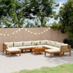 11 Piece Garden Lounge Set with Cream Cushion Solid Acacia Wood