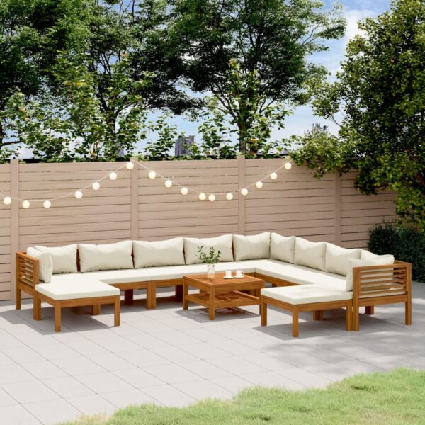 11 Piece Garden Lounge Set with Cream Cushion Solid Acacia Wood