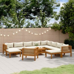 12 Piece Garden Lounge Set with Cream Cushion Solid Acacia Wood