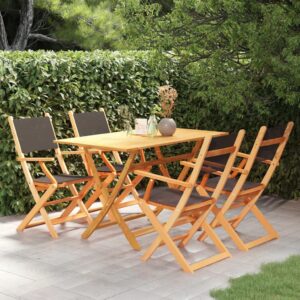 5 Piece Outdoor Dining Set Black Solid Eucalyptus Wood