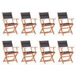 Folding Garden Chairs 8 pcs Black Solid Eucalyptus Wood&Textilene