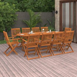 11 Piece Garden Dining Set Solid Wood Acacia