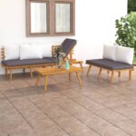 3 Piece Garden Lounge Set with Cushions Solid Wood Acacia