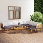 11 Piece Garden Lounge Set with Cushions Solid Wood Acacia