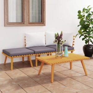 4 Piece Garden Lounge Set with Cushions Solid Wood Acacia