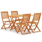 5 Piece Folding Outdoor Dining Set Solid Eucalyptus Wood