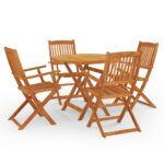 5 Piece Folding Outdoor Dining Set Solid Eucalyptus Wood