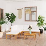 6 Piece Garden Lounge Set with Cream Cushions Solid Teak Wood