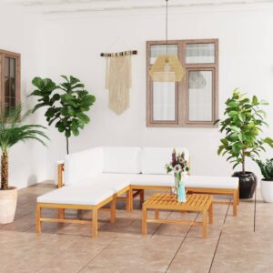 6 Piece Garden Lounge Set with Cream Cushions Solid Teak Wood