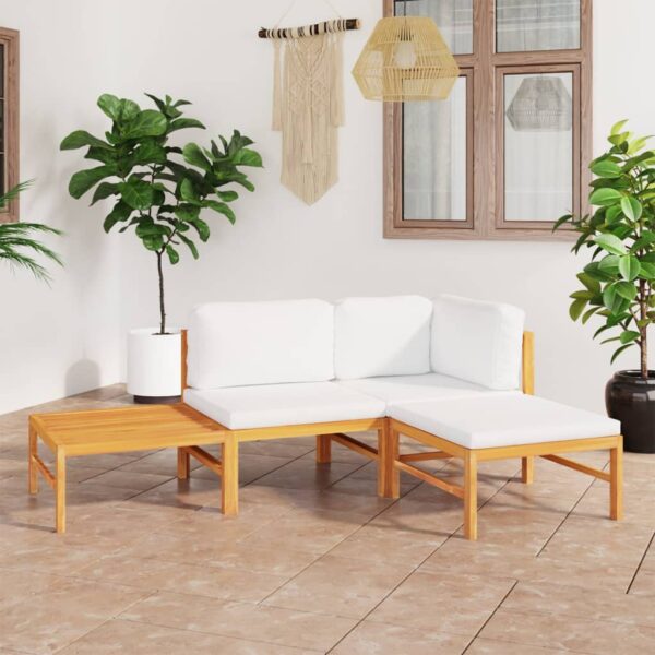 4 Piece Garden Lounge Set with Cream Cushions Solid Teak Wood