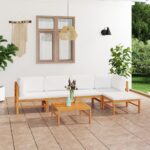 6 Piece Garden Lounge Set with Cream Cushions Solid Teak Wood