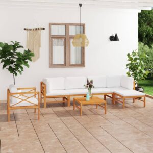 7 Piece Garden Lounge Set with Cream Cushions Solid Teak Wood