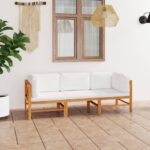 3-Seater Garden Sofa with Cream Cushions Solid Teak Wood