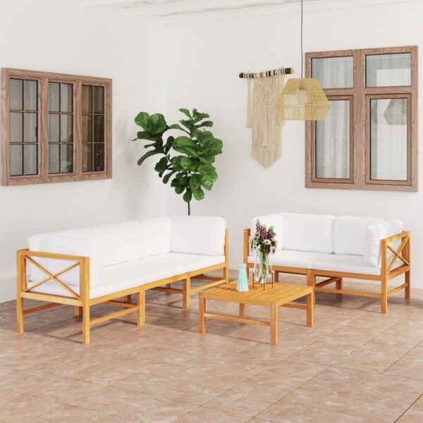 6 Piece Garden Lounge Set with Cream Cushions Solid Teak Wood