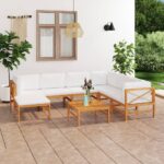 8 Piece Garden Lounge Set with Cream Cushions Solid Teak Wood