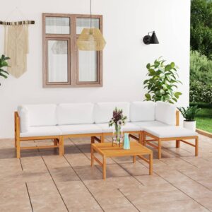 6 Piece Garden Lounge Set with Cream Cushions Solid Teak Wood