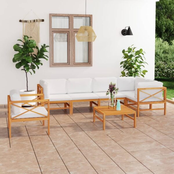 7 Piece Garden Lounge Set with Cream Cushions Solid Teak Wood