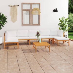 8 Piece Garden Lounge Set with Cream Cushions Solid Teak Wood