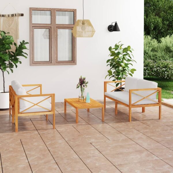 3 Piece Garden Lounge Set with Cushions Solid Wood Teak