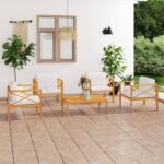 5 Piece Garden Lounge Set with Cushions Solid Wood Teak