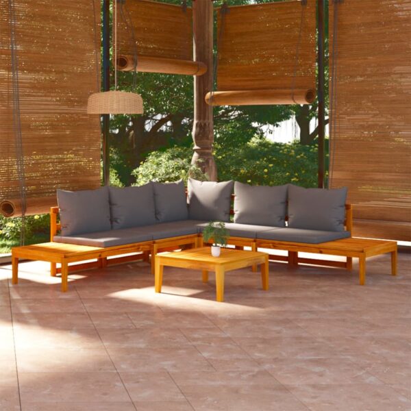 4 Piece Garden Lounge Set with Dark Grey Cushions Acacia Wood