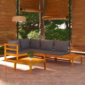 4 Piece Garden Lounge Set with Dark Grey Cushions Acacia Wood