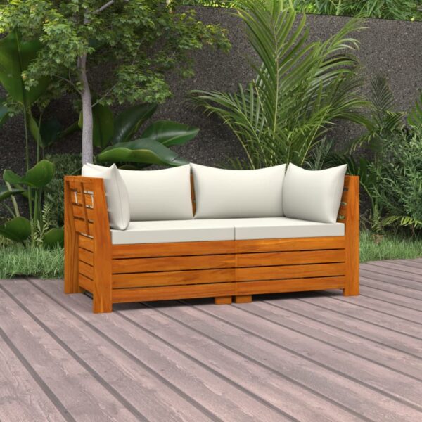 Outdoor Patio Loveseat Bench - Weather-Resistant Acacia Wood with Cream Cushions