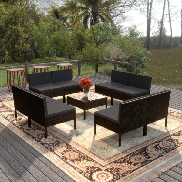 9 Piece Garden Lounge Set with Cushions Poly Rattan Black