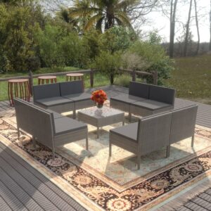 9 Piece Garden Lounge Set with Cushions Poly Rattan Grey