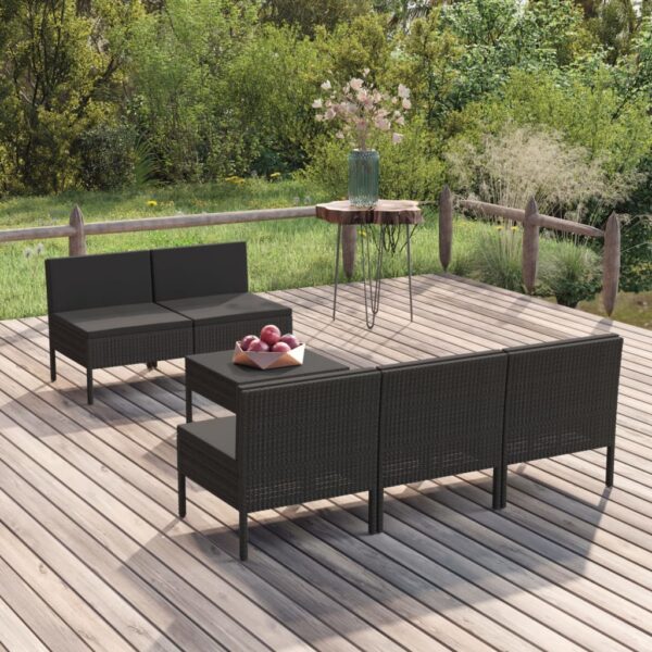 6 Piece Garden Lounge Set with Cushions Poly Rattan Black