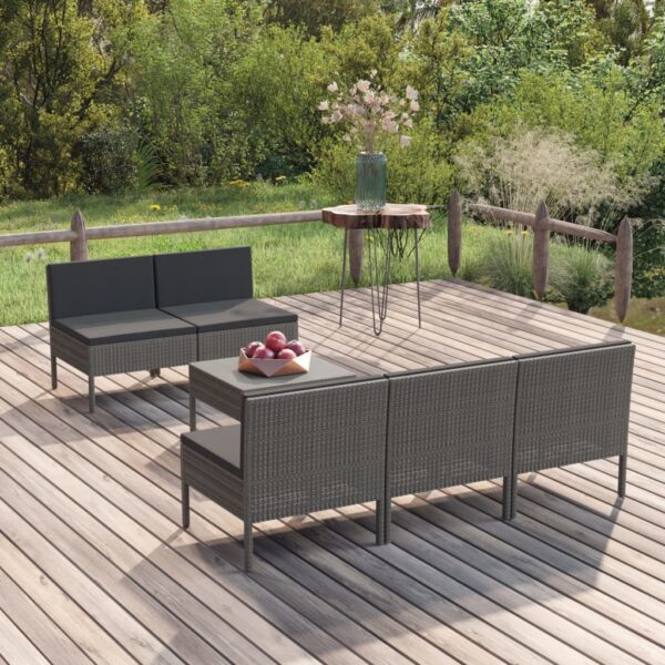 6 Piece Garden Lounge Set with Cushions Poly Rattan Grey