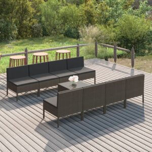 9 Piece Garden Lounge Set with Cushions Poly Rattan Grey