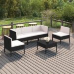 6 Piece Garden Lounge Set with Cushions Poly Rattan Black