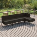 5 Piece Garden Lounge Set with Cushions Poly Rattan Black