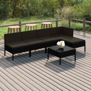 6 Piece Garden Lounge Set with Cushions Poly Rattan Black